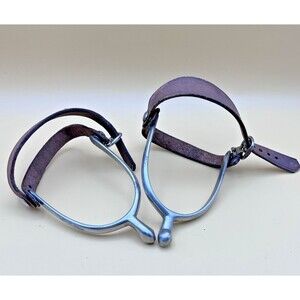 Pair of Equestrian Spurs "Never Rust", Angled Blunt Tip w/ Hoyt 1918 JJM Straps